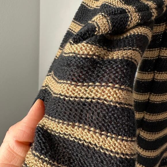 Wooden Ships Black & Brown Cotton Blend Striped Knit Cardigan Size M/L - Picture 5 of 5